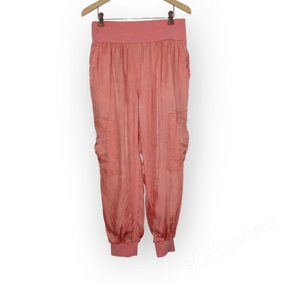 CinqASept Giles Pant Cargo Jogger Cupro PeachyPinkCoralPoppy Crop MidRise - Picture 2 of 9